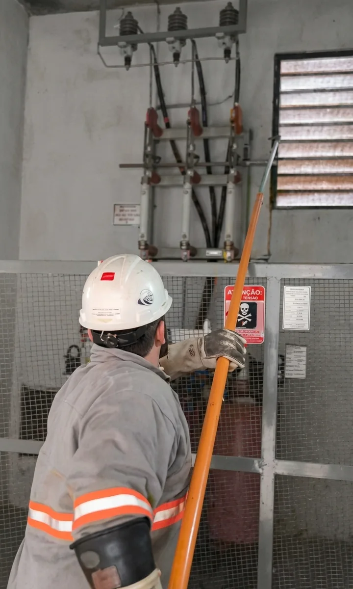 Profissional da PTS Energia realizando inspeção elétrica